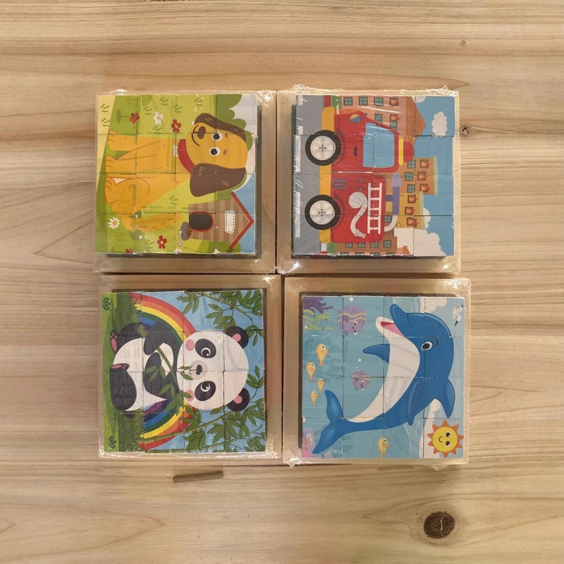 New 3D Stereo Six-Sided Painting 12-Piece Wooden Puzzle Building Blocks 3-6-7-Year-Old Kidsren'S Kindergarten Educational Toys - Image 3